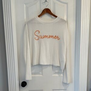 moon & madison Cream Knit Pullover with Orange 'Summer' Script